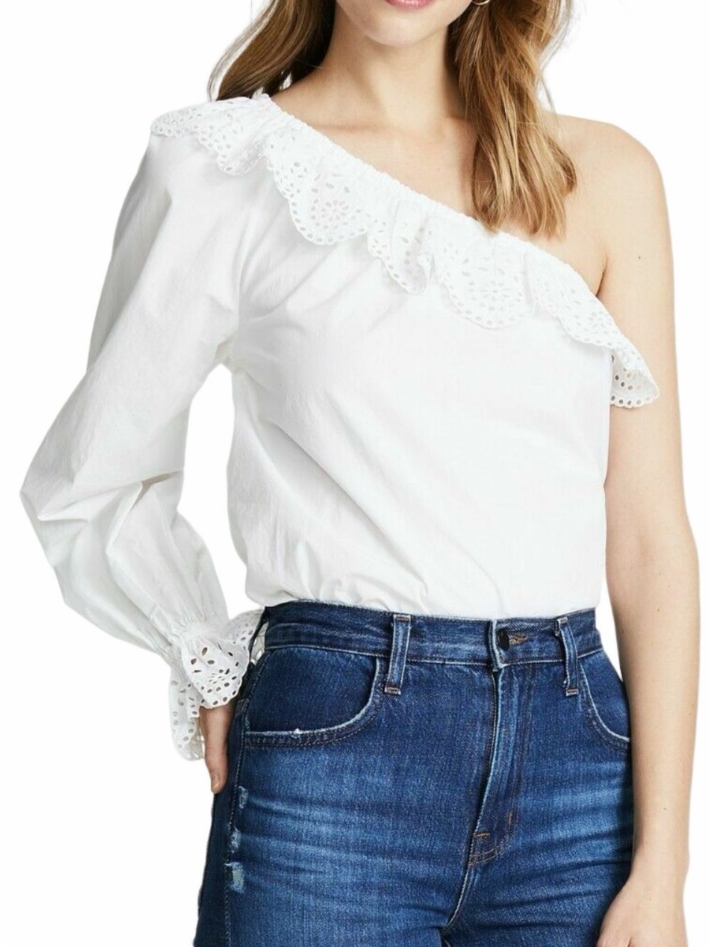 Joie White Single-Shoulder Eyelet Top